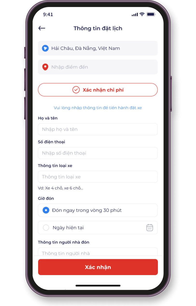VietCar đặt lịch nhập điểm đón điểm trả
